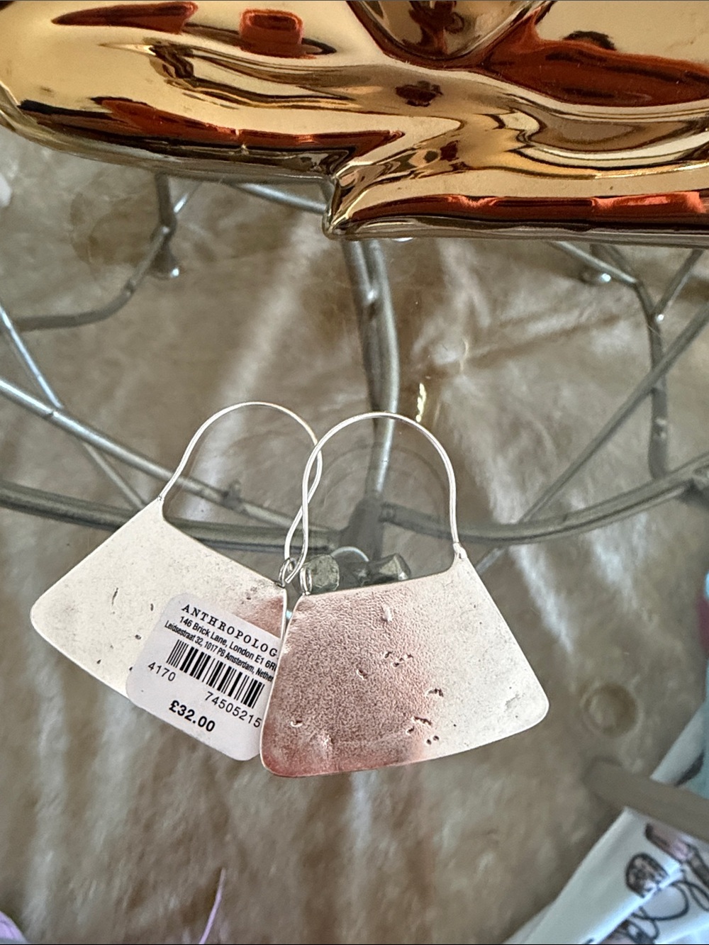 Anthropologie Silver Fan-Shaped Drop Earrings